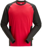 Snickers 2450 Tweekleurig T-Shirt met Lange Mouwen Chili Rood-Zwart XS