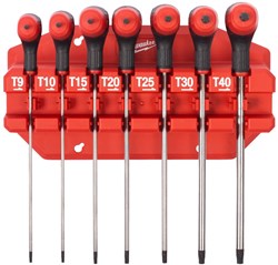 Milwaukee Torx T-sleutelset met comfort grip (7-delig) (T9, T10, T15, T20, T25, T30, T40 + rekje)