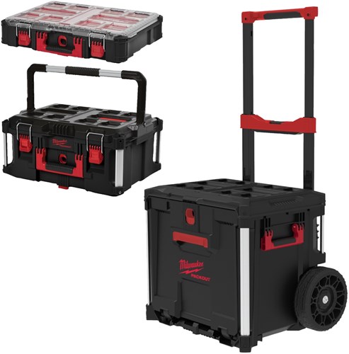 Milwaukee PACKOUT 3 pcs set rollende koffer met lade