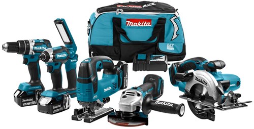 Makita DLX6082T 18 V Combiset (klop)boren, (slag)schroeven, zagen en slijpen (3x 5,0Ah in Tas)