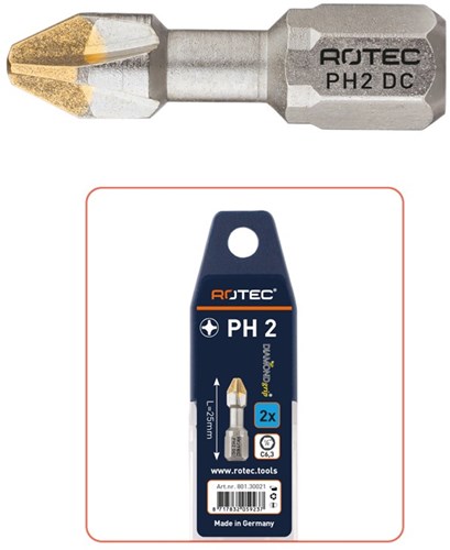 Rotec PH 3x25mm Philips Schroefbit Diamond Pro 1/4" (2 Stuks)