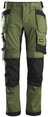 Snickers 6241 AllroundWork Stretch Werkbroek met Holsterpockets Khaki Groen-Zwart 162