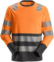 Snickers 2433 AllroundWork T-Shirt met Lange Mouwen Hi-Vis Klasse 2 Oranje-Zwart XS