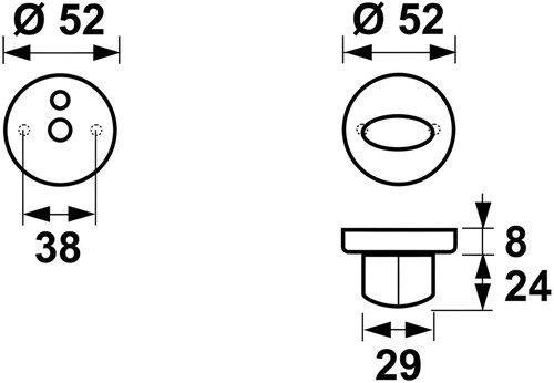 AXA Binnendeurrozetten Klik Rond Ø52mm Toilet Aluminium F1 Geslepen (1 Set)-2