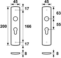 AXA Binnendeurschilden Curve Klik 200x45x8mm PC55 Aluminium F1 Geslepen (1 Set)-2