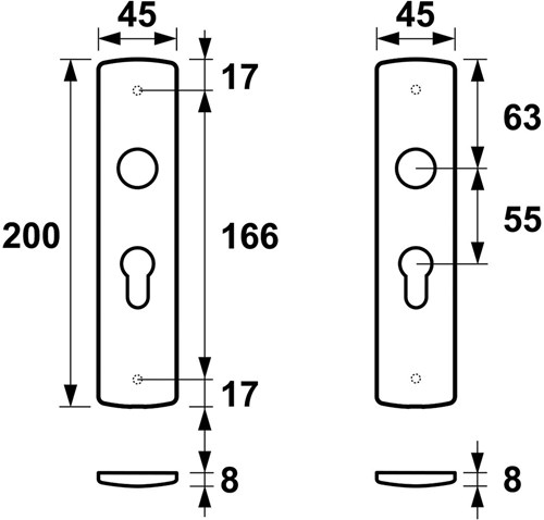 AXA Binnendeurschilden Curve Klik 200x45x8mm PC55 Aluminium F1 Geslepen (1 Set)-2