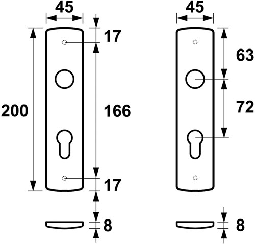 AXA Binnendeurschilden Curve Klik 200x45x8mm PC72 Aluminium F1 Geslepen (1 Set)-2