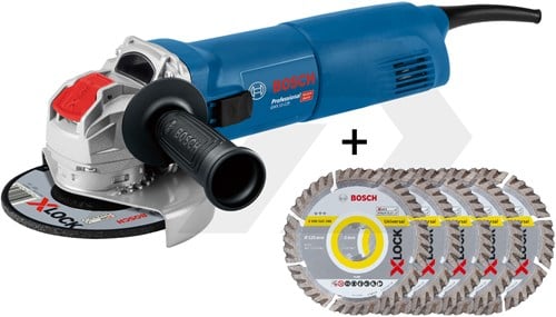 Bosch GWX 10-125 X-LOCK Haakse Slijpmachine + 5 diamantschijven