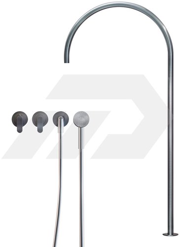 Cocoon John Pawson JP SET25 THERM.2 Thermostatische Badset met op vloer gemonteerde badvuller Brushed Inox