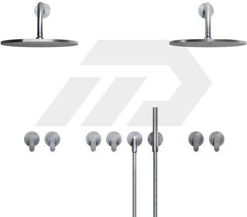 Cocoon John Pawson JP SET32.1 Dubbele Regendouche Set met 3 Warm- en Koudwaterkranen Brushed Inox