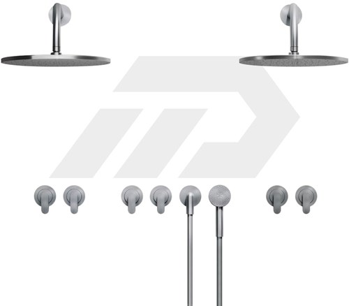 Cocoon John Pawson JP SET32.2 Dubbele Regendouche Set met 3 Warm- en Koudwaterkranen Brushed Inox