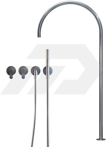 Cocoon John Pawson JP SET25 THERM.1 Thermostatische Badset met op vloer gemonteerde badvuller Brushed Inox