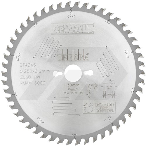 Dewalt 250x30x50T Cirkelzaagblad Geschikt Voor Trespa (1 Stuks)