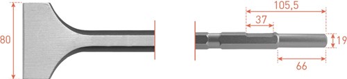 Rotec Spade Beitel 80x300mm Zeskant 21mm Met Uitsparing 19x66mm