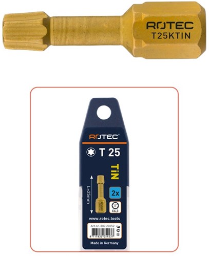 Rotec T 10x25mm Torx Schroefbit Pro 1/4" (2 Stuks)