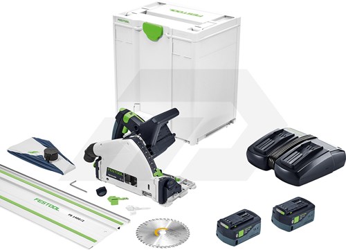 Festool TSC 55 5,0 KEBI-Plus/XL-FS 18V Invalzaagmachine Met Geleiderail (2x5,0Ah in Systainer)