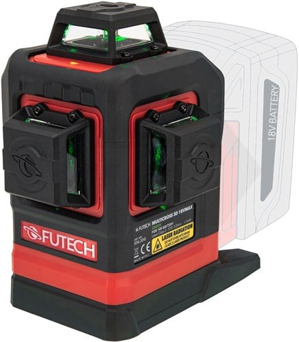 Futech MC3D 18V Max Kruislijnlaser Groen (In Koffer)