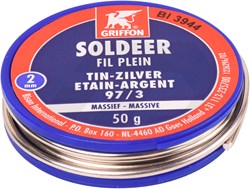 Griffon Resist-2 Draadsoldeer Tin/Zilver 97/3 Massief Ø2,0mm (50 Gram)
