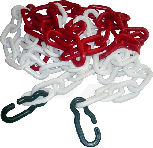 Kunststof Ketting Rood/Wit 3 Mtr. Met 2 Universele Haken 