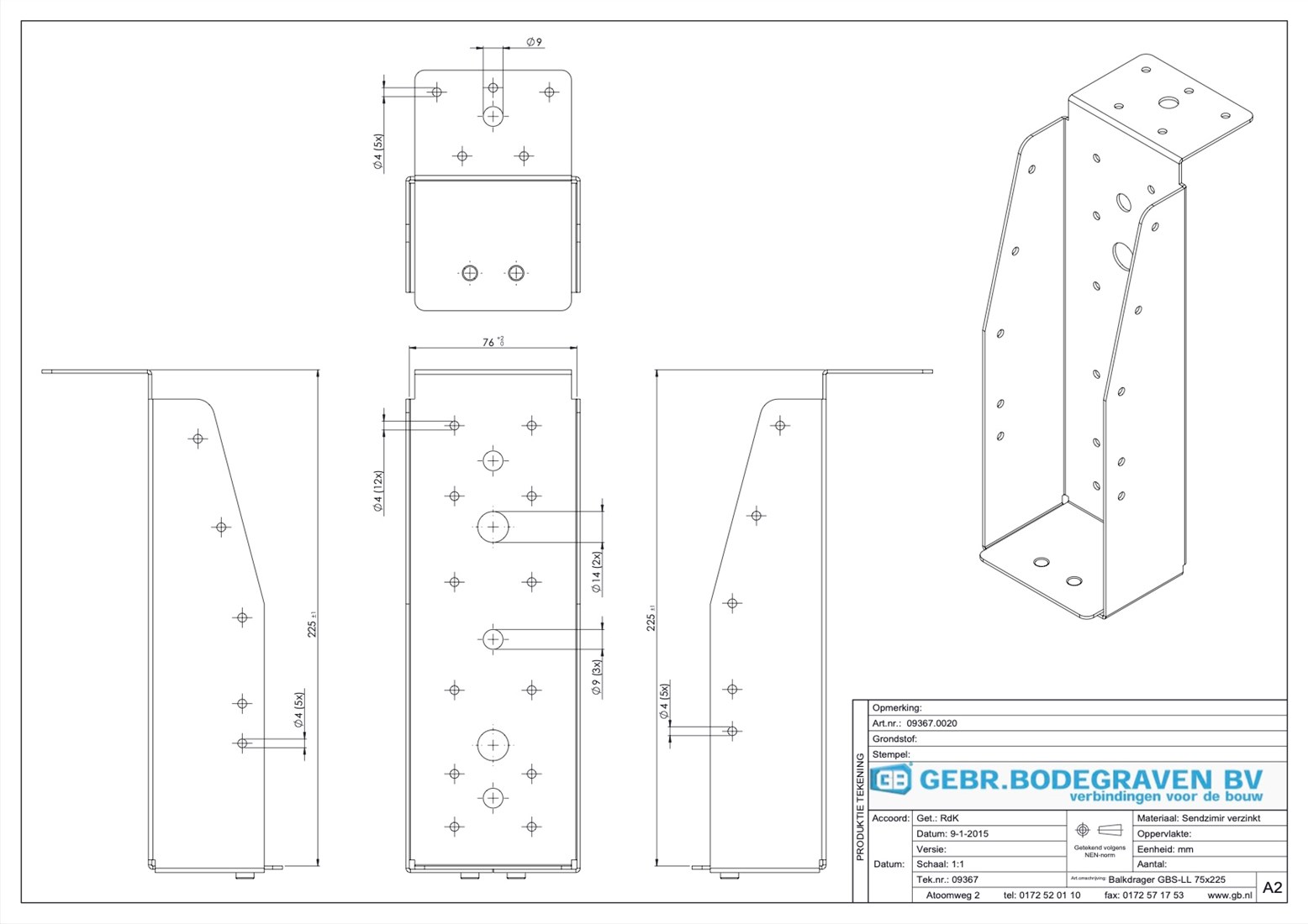 GB Balkdrager 75x225mm Met Lange Lip Verzinkt-3 GB Balkdrager 75x225mm Met Lange Lip Verzinkt-3
