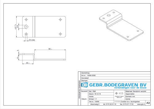 GB Z-anker Voor Leuninghouder 85x15x30mm Verzinkt-2