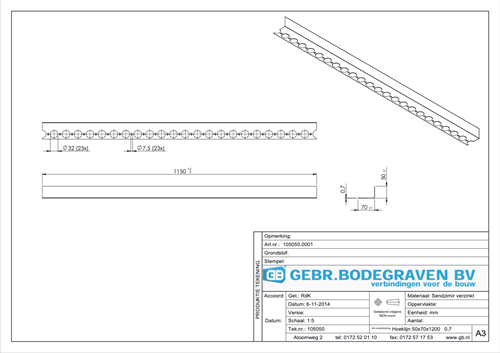 GB Hoeklijn Voor Zandcementdekvloer 50x70x1150mm Verzinkt-3
