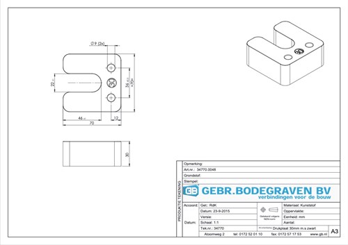 GB Drukplaat 30x70x70mm Zwart Met Sleuf Kunststof-3