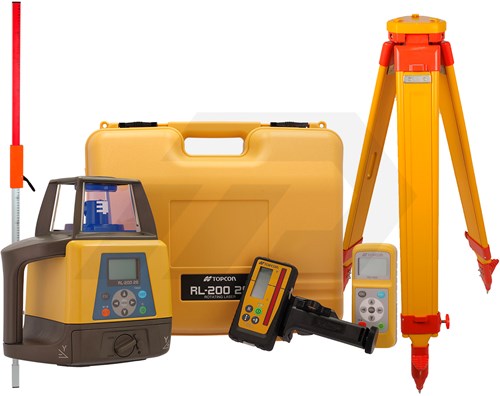Topcon RL-200 2S Dubbelafschotlaser Incl. LS-100D Milimeter Ontvanger, Baak & Houten Statief