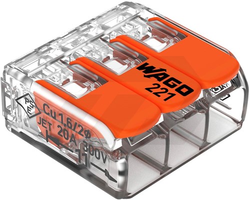 WAGO 221 3-Voudige Lasklem 0,2-4 mm² (12 Stuks)